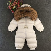 2021 Winter Warm Down Baby Boys Jumpsuits Hooded Real Fur Girls Rompers Long Sleeve Unisex Onesie Overalls Toddler Snowsuit A800