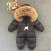 2021 Winter Warm Down Baby Boys Jumpsuits Hooded Real Fur Girls Rompers Long Sleeve Unisex Onesie Overalls Toddler Snowsuit A800