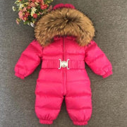 2021 Winter Warm Down Baby Boys Jumpsuits Hooded Real Fur Girls Rompers Long Sleeve Unisex Onesie Overalls Toddler Snowsuit A800