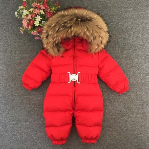 2021 Winter Warm Down Baby Boys Jumpsuits Hooded Real Fur Girls Rompers Long Sleeve Unisex Onesie Overalls Toddler Snowsuit A800