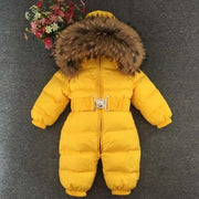 2021 Winter Warm Down Baby Boys Jumpsuits Hooded Real Fur Girls Rompers Long Sleeve Unisex Onesie Overalls Toddler Snowsuit A800