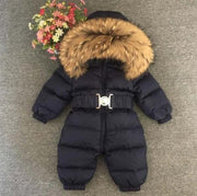 2021 Winter Warm Down Baby Boys Jumpsuits Hooded Real Fur Girls Rompers Long Sleeve Unisex Onesie Overalls Toddler Snowsuit A800