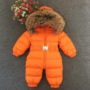 2021 Winter Warm Down Baby Boys Jumpsuits Hooded Real Fur Girls Rompers Long Sleeve Unisex Onesie Overalls Toddler Snowsuit A800