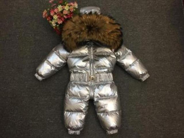 2021 Winter Warm Down Baby Boys Jumpsuits Hooded Real Fur Girls Rompers Long Sleeve Unisex Onesie Overalls Toddler Snowsuit A800