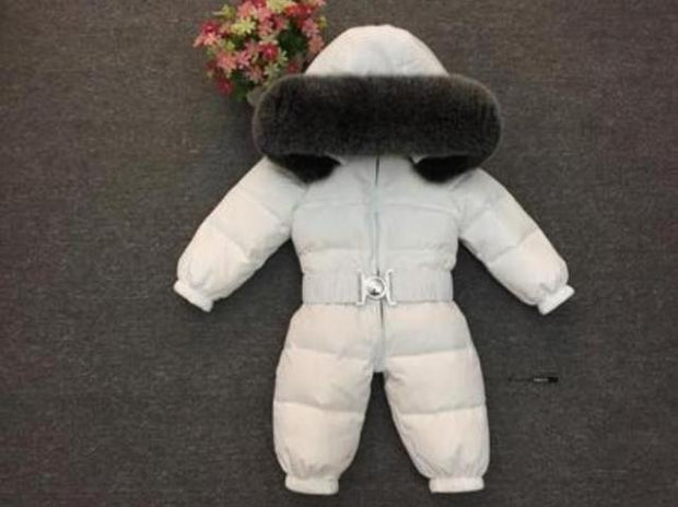 2021 Winter Warm Down Baby Boys Jumpsuits Hooded Real Fur Girls Rompers Long Sleeve Unisex Onesie Overalls Toddler Snowsuit A800