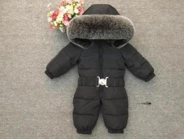 2021 Winter Warm Down Baby Boys Jumpsuits Hooded Real Fur Girls Rompers Long Sleeve Unisex Onesie Overalls Toddler Snowsuit A800