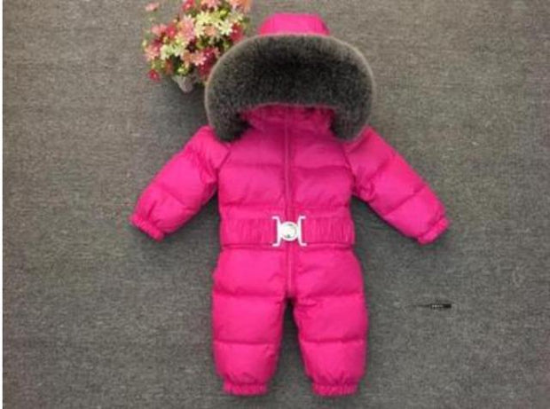 2021 Winter Warm Down Baby Boys Jumpsuits Hooded Real Fur Girls Rompers Long Sleeve Unisex Onesie Overalls Toddler Snowsuit A800