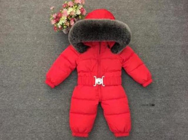 2021 Winter Warm Down Baby Boys Jumpsuits Hooded Real Fur Girls Rompers Long Sleeve Unisex Onesie Overalls Toddler Snowsuit A800