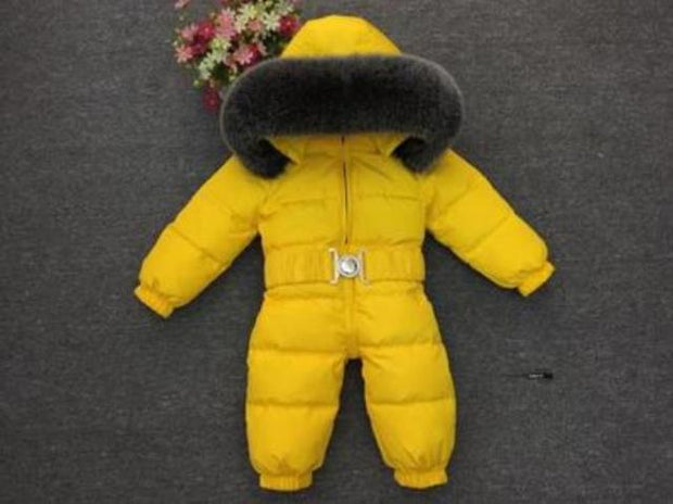 2021 Winter Warm Down Baby Boys Jumpsuits Hooded Real Fur Girls Rompers Long Sleeve Unisex Onesie Overalls Toddler Snowsuit A800