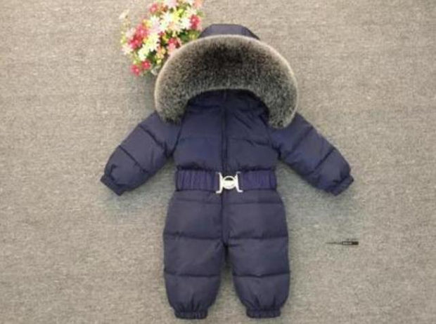 2021 Winter Warm Down Baby Boys Jumpsuits Hooded Real Fur Girls Rompers Long Sleeve Unisex Onesie Overalls Toddler Snowsuit A800