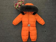 2021 Winter Warm Down Baby Boys Jumpsuits Hooded Real Fur Girls Rompers Long Sleeve Unisex Onesie Overalls Toddler Snowsuit A800
