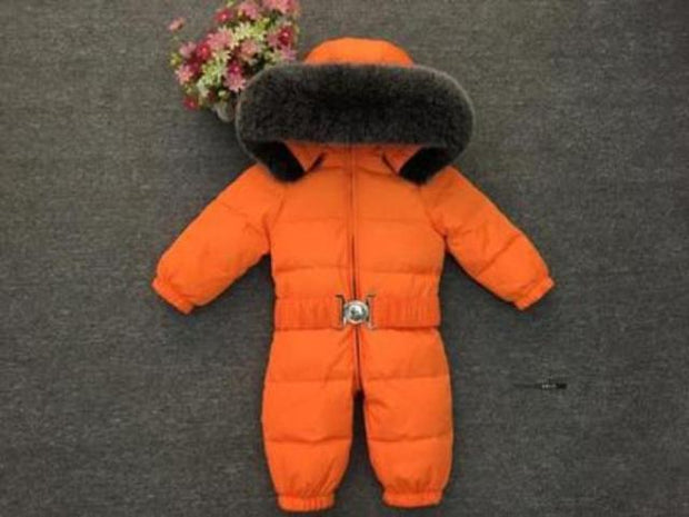 2021 Winter Warm Down Baby Boys Jumpsuits Hooded Real Fur Girls Rompers Long Sleeve Unisex Onesie Overalls Toddler Snowsuit A800