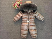 2021 Winter Warm Down Baby Boys Jumpsuits Hooded Real Fur Girls Rompers Long Sleeve Unisex Onesie Overalls Toddler Snowsuit A800