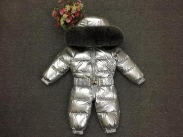 2021 Winter Warm Down Baby Boys Jumpsuits Hooded Real Fur Girls Rompers Long Sleeve Unisex Onesie Overalls Toddler Snowsuit A800