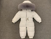 2021 Winter Warm Down Baby Boys Jumpsuits Hooded Real Fur Girls Rompers Long Sleeve Unisex Onesie Overalls Toddler Snowsuit A800