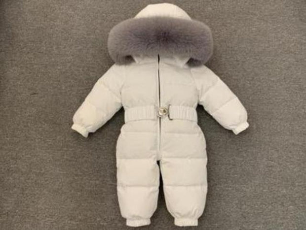 2021 Winter Warm Down Baby Boys Jumpsuits Hooded Real Fur Girls Rompers Long Sleeve Unisex Onesie Overalls Toddler Snowsuit A800
