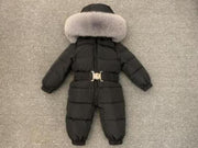 2021 Winter Warm Down Baby Boys Jumpsuits Hooded Real Fur Girls Rompers Long Sleeve Unisex Onesie Overalls Toddler Snowsuit A800