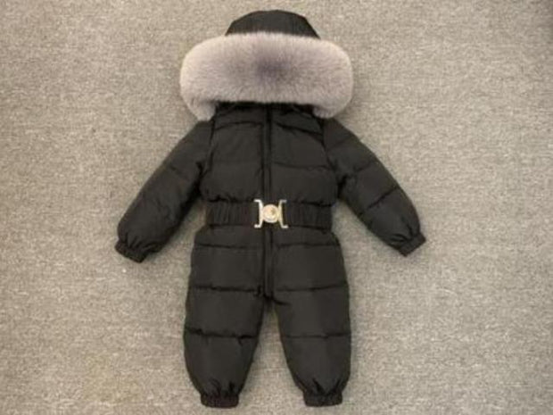 2021 Winter Warm Down Baby Boys Jumpsuits Hooded Real Fur Girls Rompers Long Sleeve Unisex Onesie Overalls Toddler Snowsuit A800