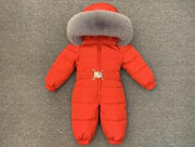 2021 Winter Warm Down Baby Boys Jumpsuits Hooded Real Fur Girls Rompers Long Sleeve Unisex Onesie Overalls Toddler Snowsuit A800