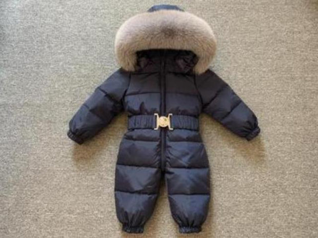 2021 Winter Warm Down Baby Boys Jumpsuits Hooded Real Fur Girls Rompers Long Sleeve Unisex Onesie Overalls Toddler Snowsuit A800